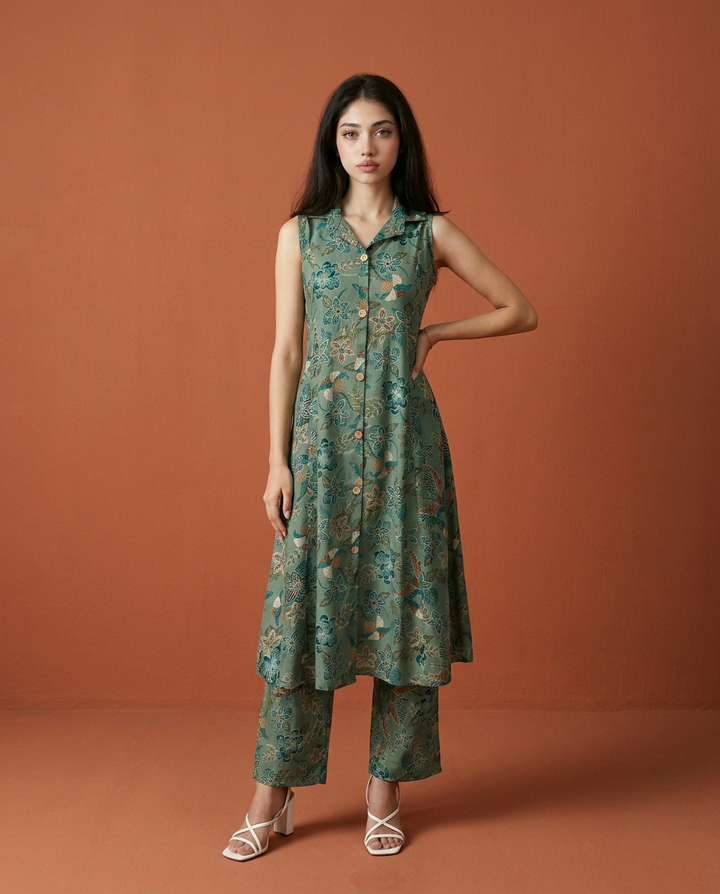 Green Printed Viscose Blended Co-Ord Set
