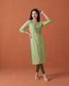 Green Embroidered Viscose Blended Straight cut Long Kurta