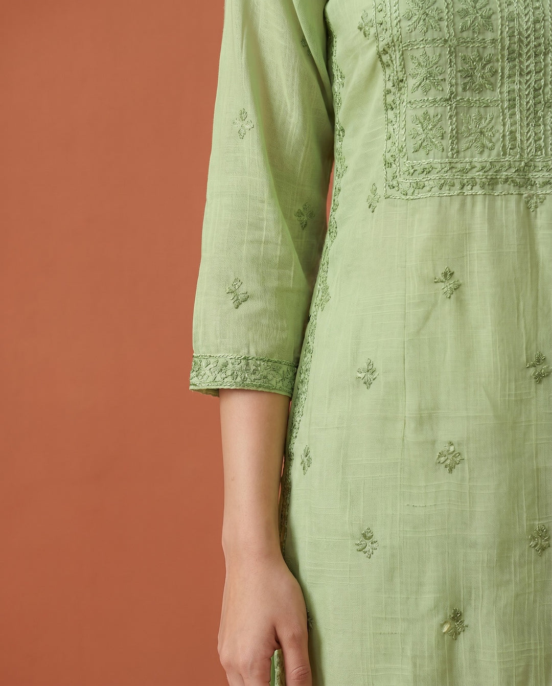 Green Embroidered Viscose Blended Straight cut Long Kurta