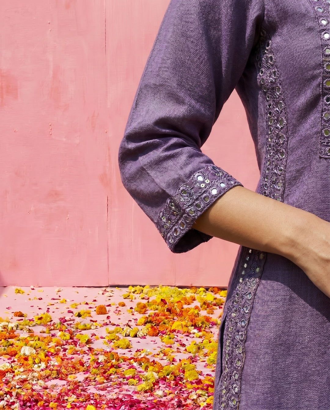 Purple Embroidered Viscose Blended Straight cut Long Kurta