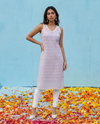 Lavender Embroidered Cotton Blended Sleeveless Straight Cut Long Kurta