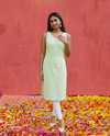 Sea Green Embroidered Cotton Blended Sleeveless Straight Cut Long Kurta-1