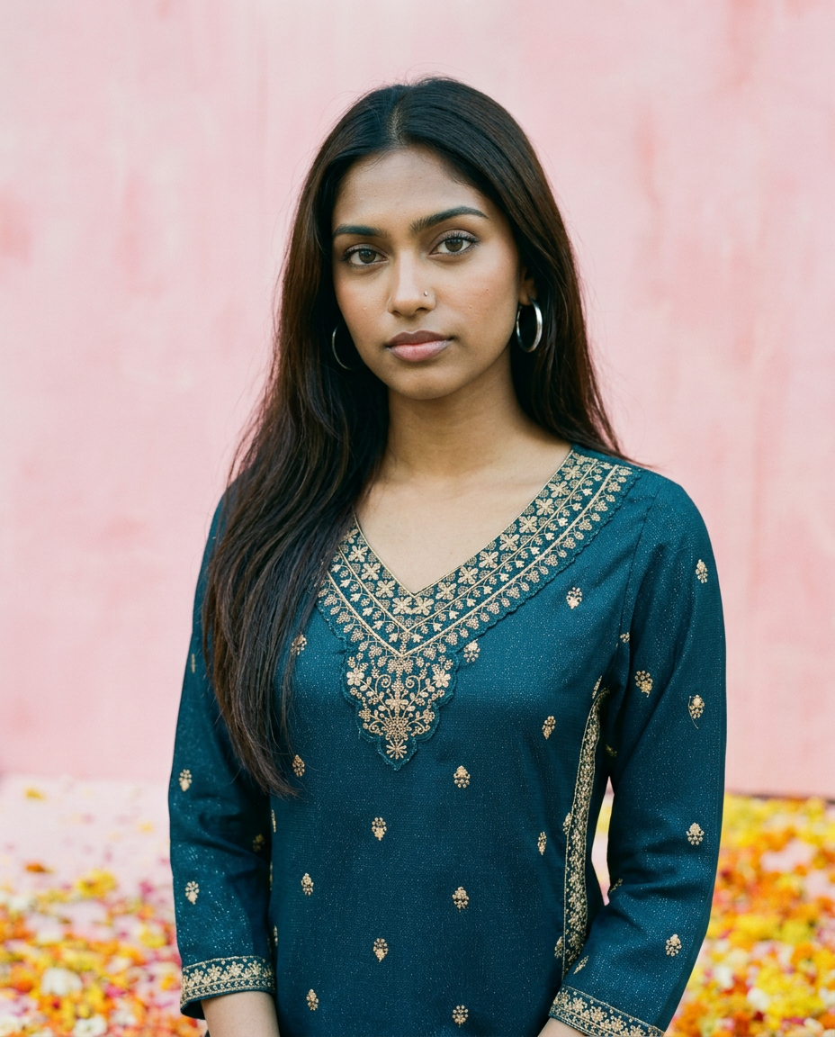 Green Embroidered Viscose Blended Straight cut Long Kurta