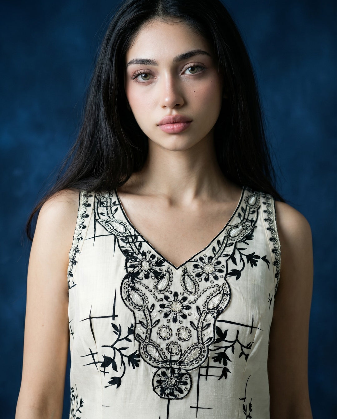 White Embroidered Viscose Blended Sleeveless Straight Long Kurta