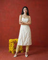 Off White Embroidered Viscose Blended Spaghetti Strap Straight Cut Long Kurta