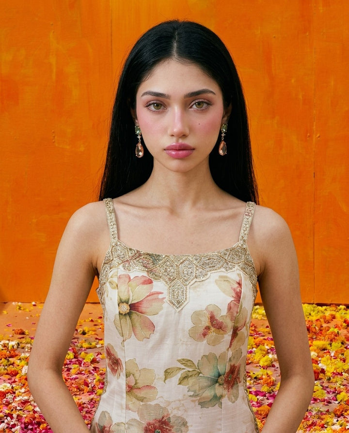 Multi-colour Embroidered Viscose Blended Spaghetti Strap Straight Cut Long Kurta