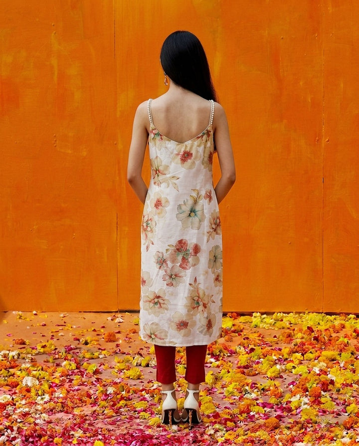 Multi-colour Embroidered Viscose Blended Spaghetti Strap Straight Cut Long Kurta