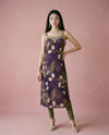 Purple Embroidered Viscose Blended Spaghetti Strap Straight Cut Long Kurta