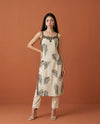 White Embroidered Viscose Blended Spaghetti Strap Straight Cut Long Kurta