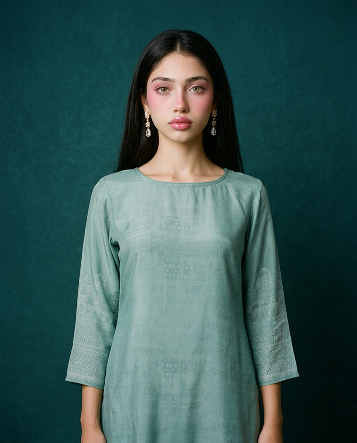 Blue Printed Crepe Silk Straight cut Long Kurta