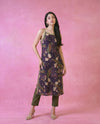 Purple Embroidered Viscose Blended Spaghetti Strap Straight Cut Long Kurta