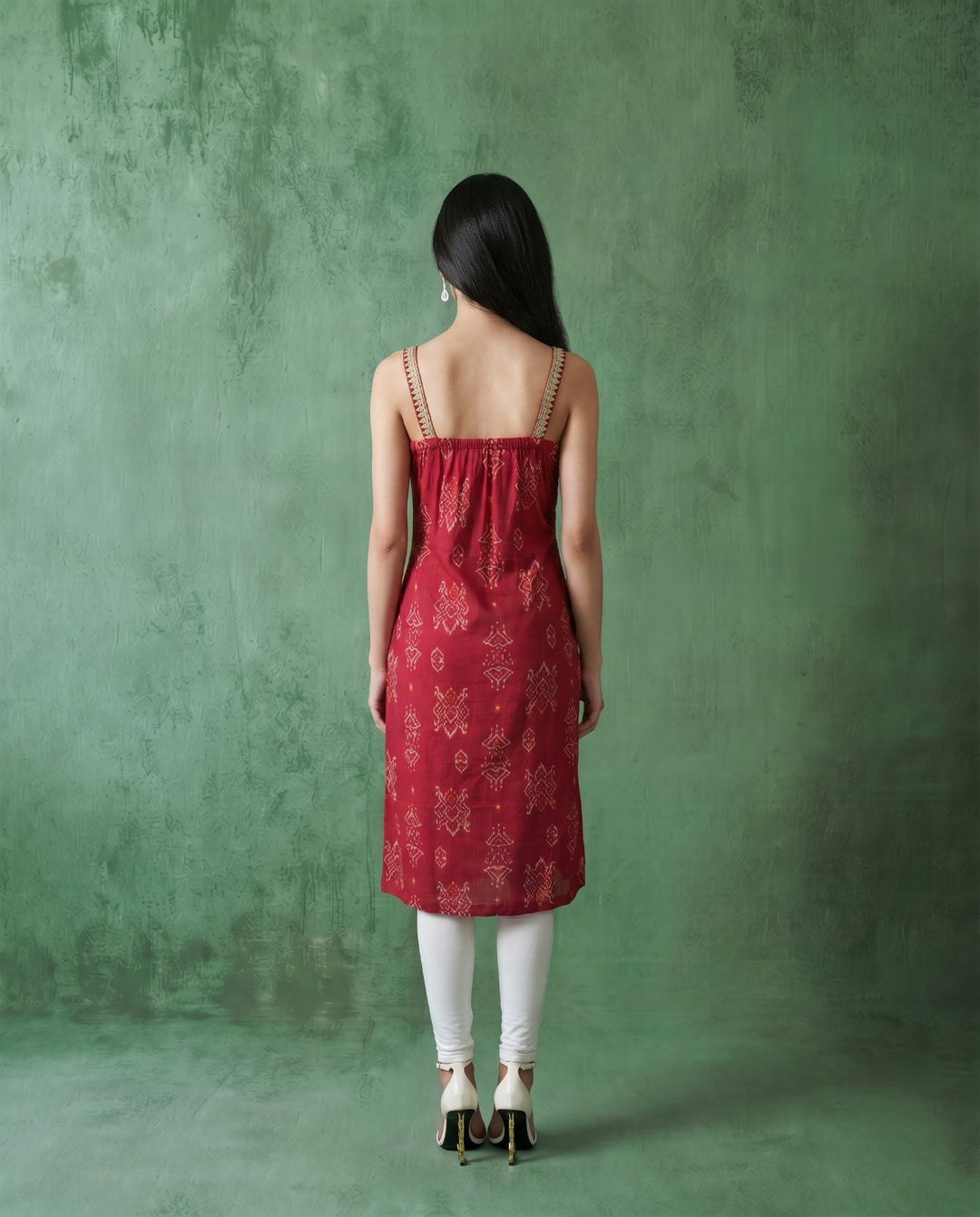 Magenta Printed Viscose Blended Spaghetti Strap A-Line Cut Long Kurta