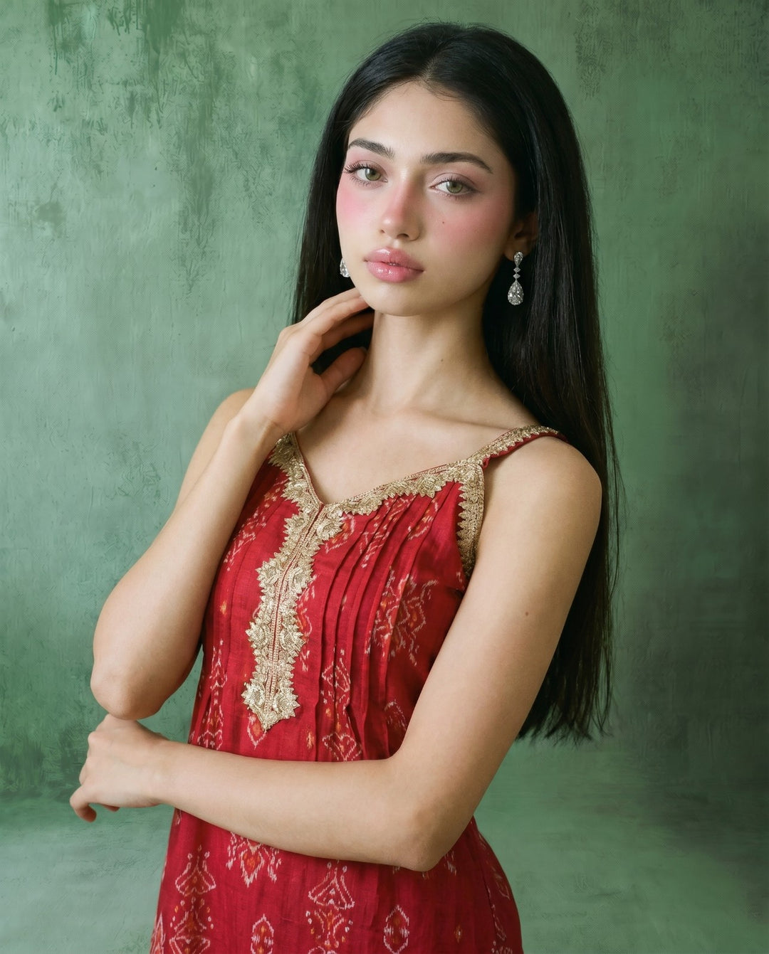 Magenta Printed Viscose Blended Spaghetti Strap A-Line Cut Long Kurta
