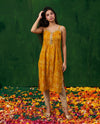 Mustard Embroidered Viscose Blended Spaghetti Strap A-Line Cut Long Kurta