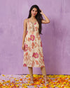 Pink Embroidered Viscose Blended Spaghetti Strap A-Line Cut Long Kurta