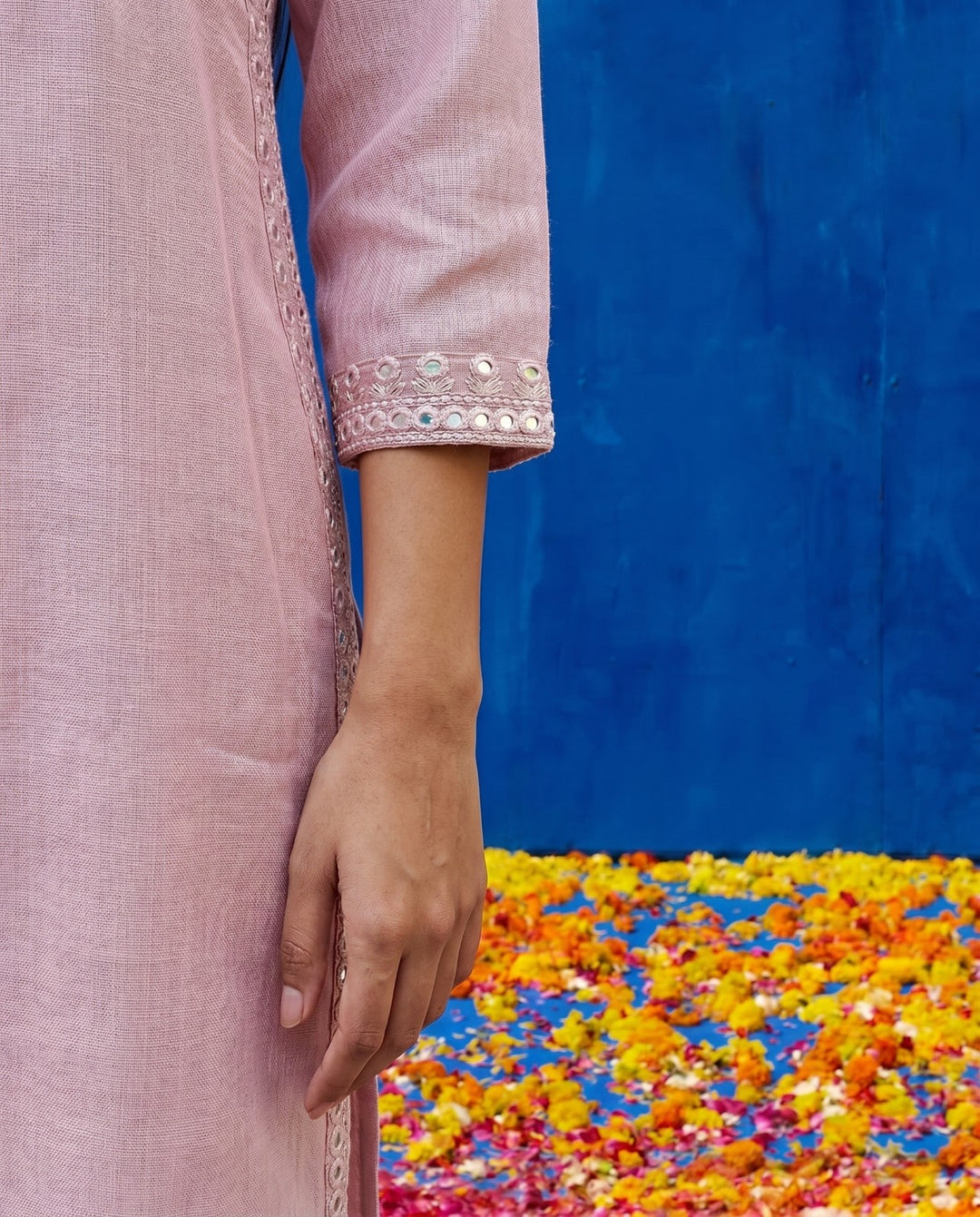 Pink Embroidered Viscose Blended Straight cut Long Kurta