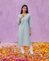 Silver Embroidered Viscose Blended Straight cut Long Kurta