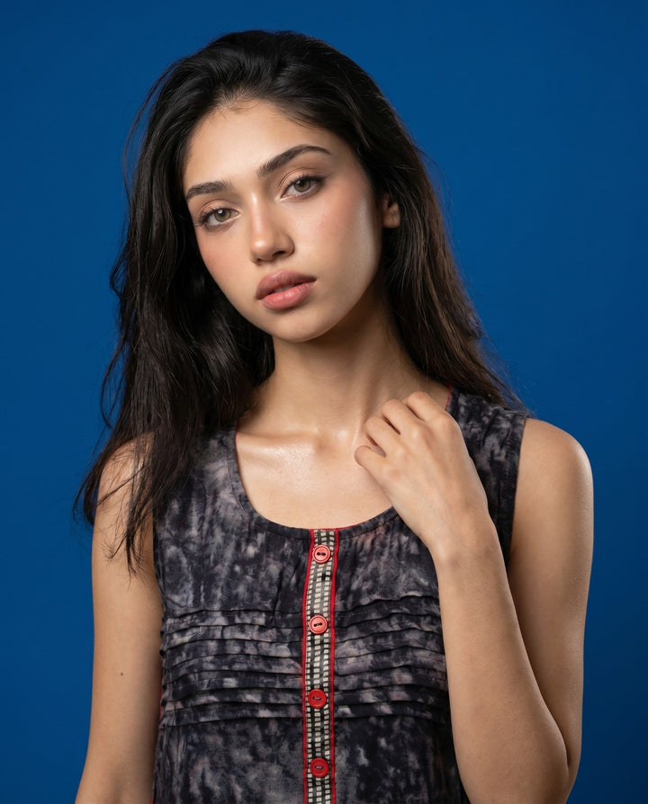 Black Printed Viscose Blended Straight cut Long Kurta