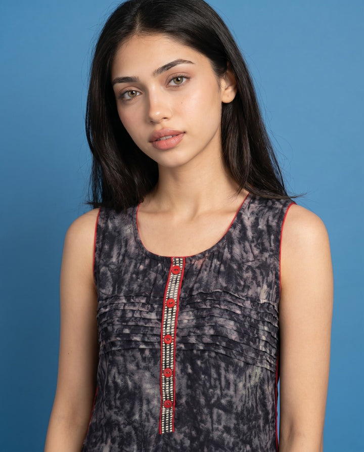 Black Printed Viscose Blended Straight cut Long Kurta