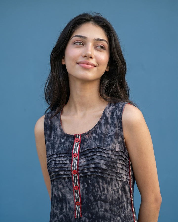 Black Printed Viscose Blended Straight cut Long Kurta