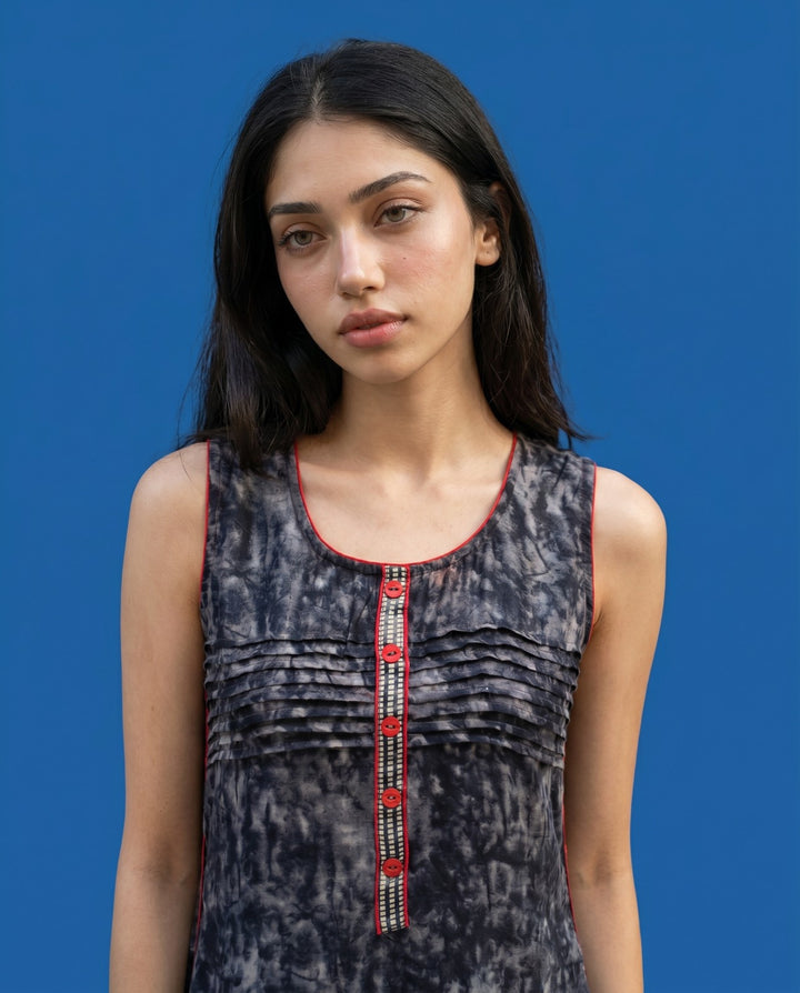 Black Printed Viscose Blended Straight cut Long Kurta