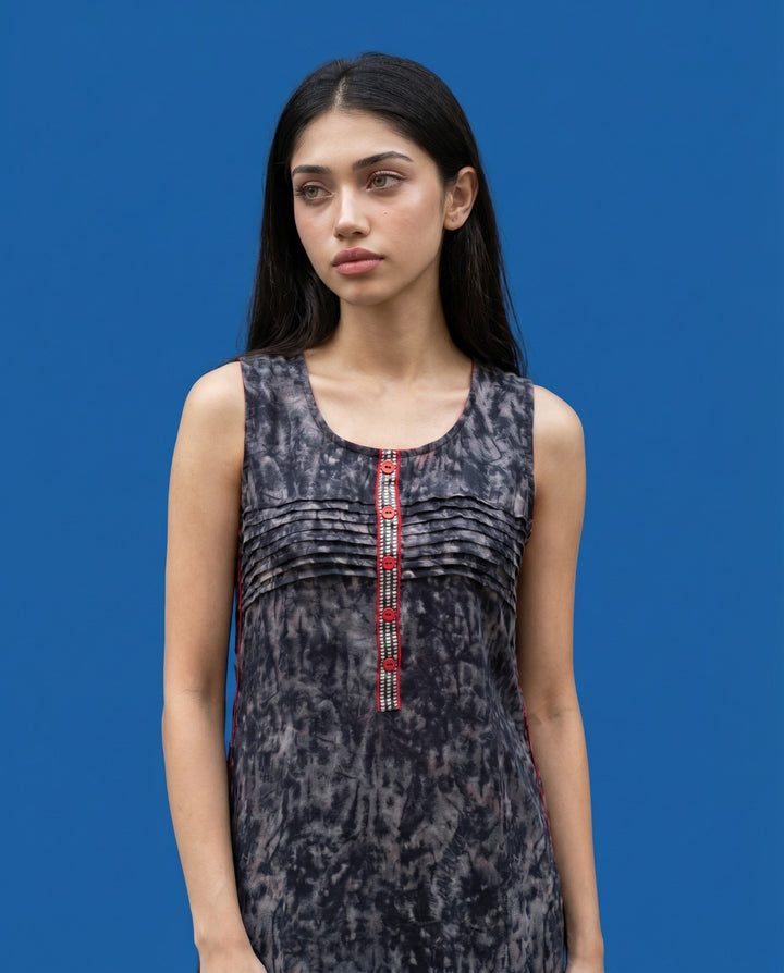 Black Printed Viscose Blended Straight cut Long Kurta