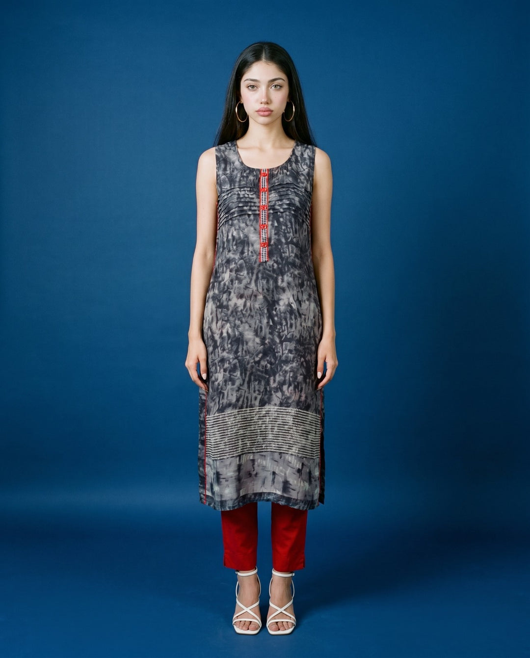 Black Printed Viscose Blended Straight cut Long Kurta