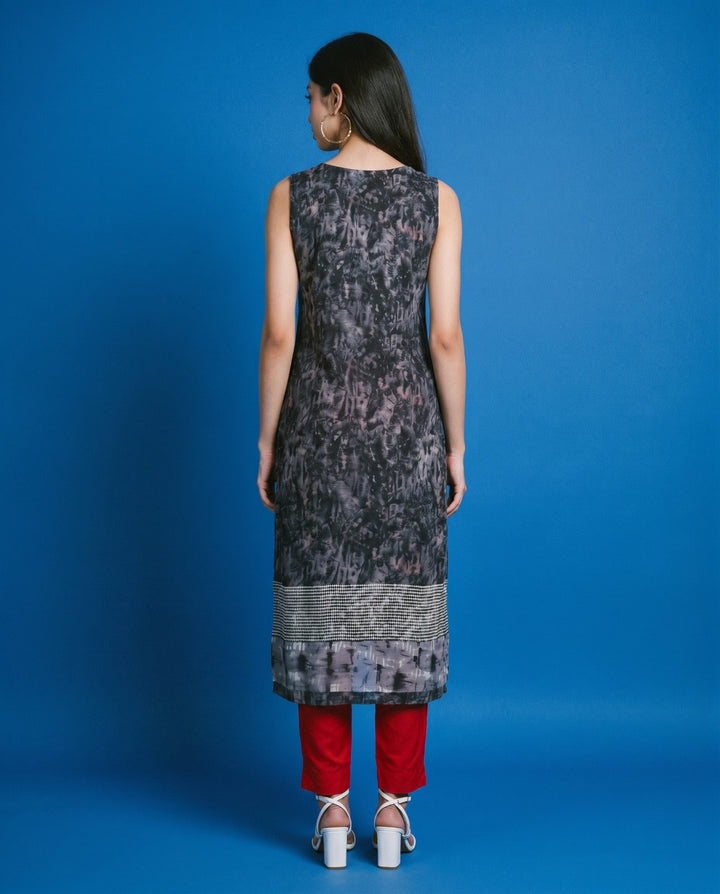 Black Printed Viscose Blended Straight cut Long Kurta