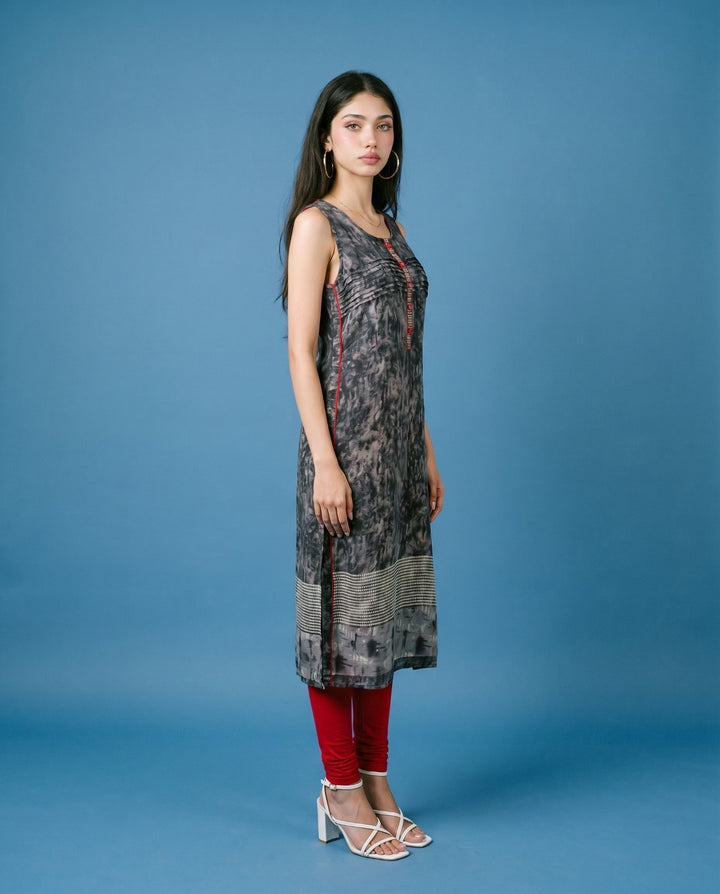 Black Printed Viscose Blended Straight cut Long Kurta