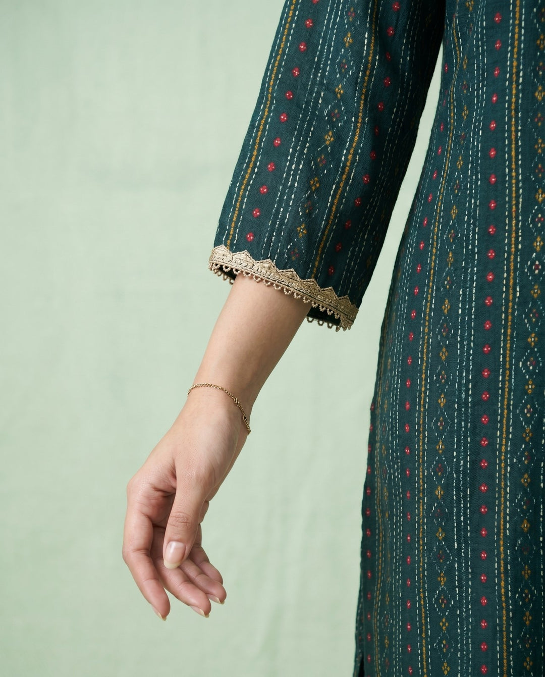 Teal Blue Embroidered Viscose Blended Straight cut Long Kurta