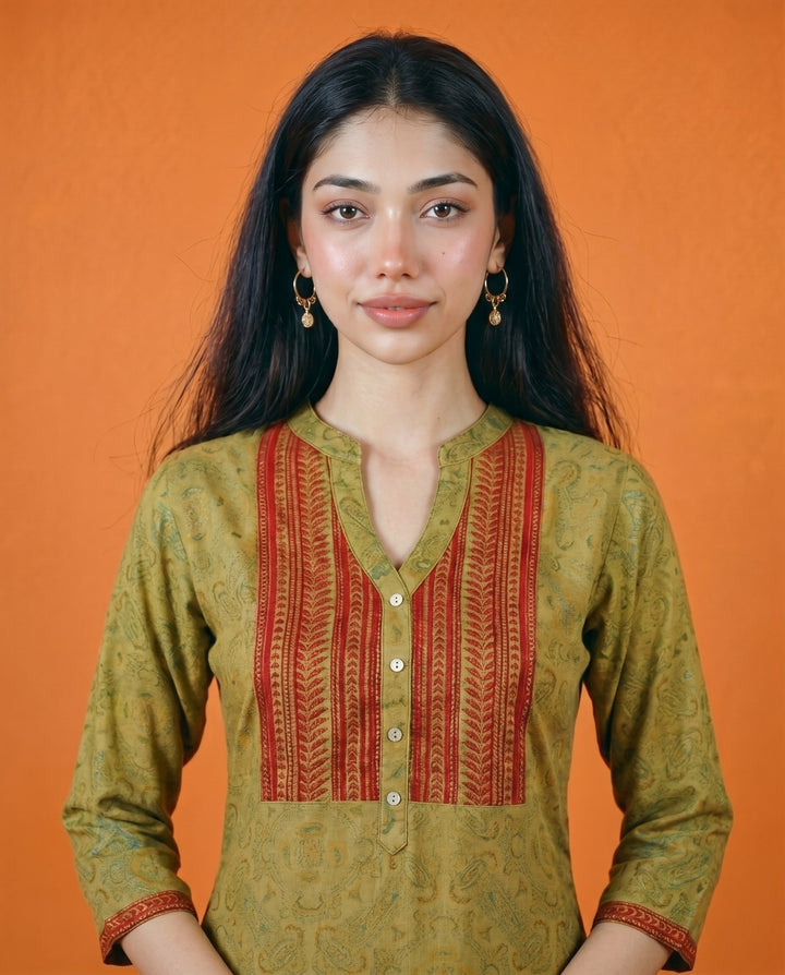 Green Embroidered Viscose Blended Straight cut Long Kurta