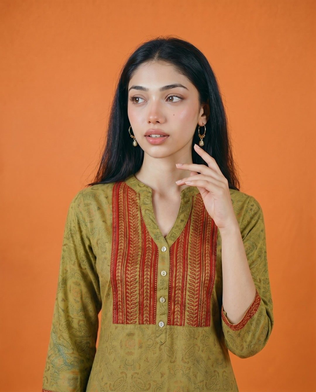 Green Embroidered Viscose Blended Straight cut Long Kurta