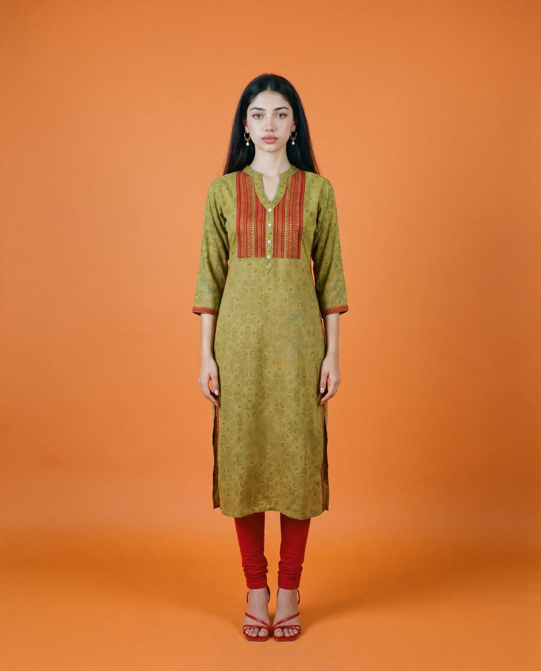 Green Embroidered Viscose Blended Straight cut Long Kurta