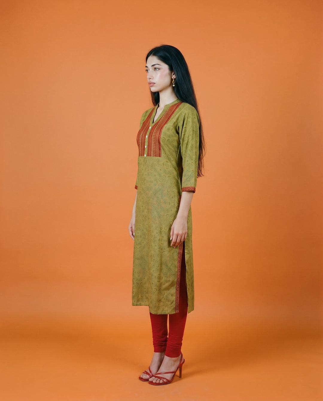Green Embroidered Viscose Blended Straight cut Long Kurta