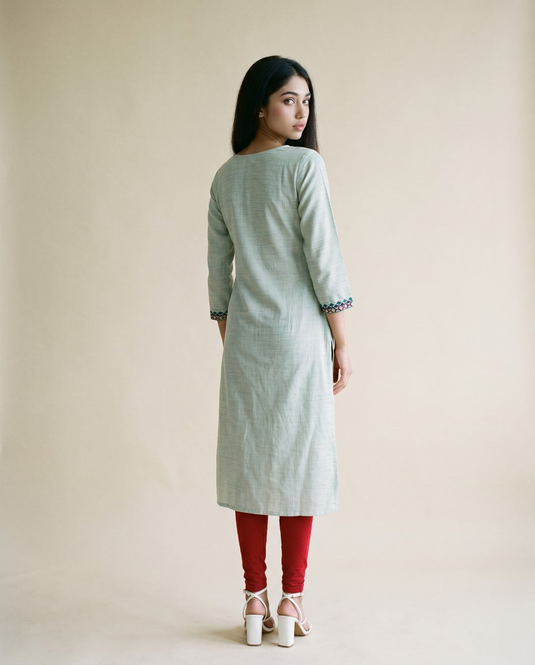 Sea Green Embroidered Viscose Blended Straight cut  Long Kurta