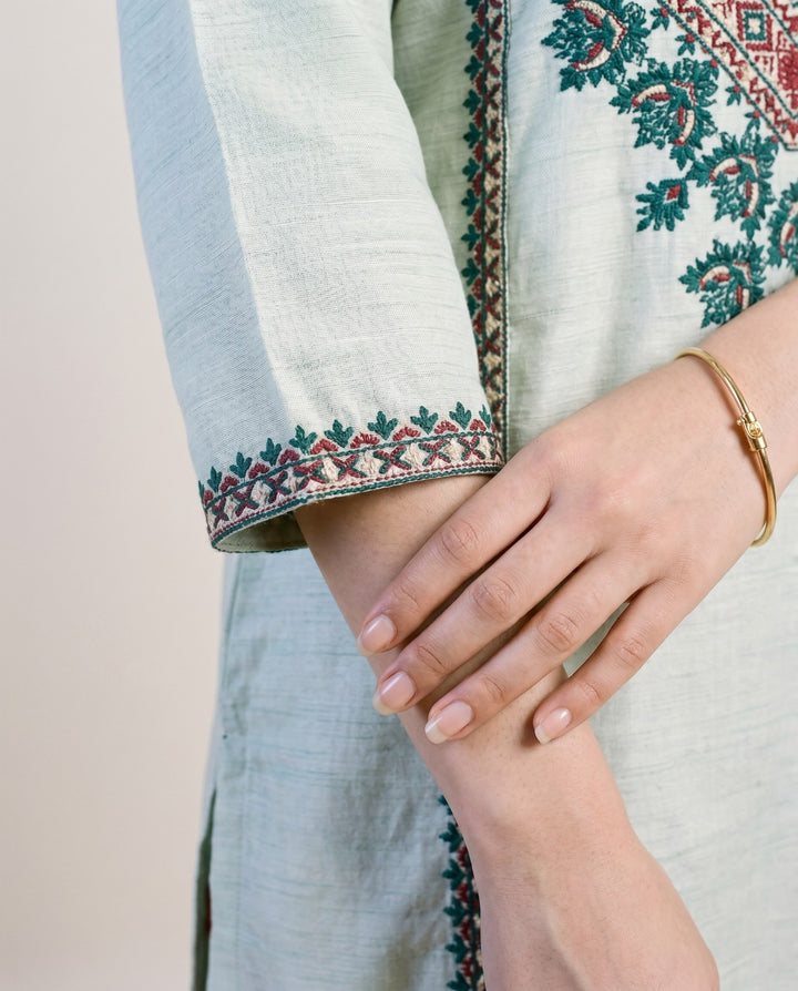 Sea Green Embroidered Viscose Blended Straight cut  Long Kurta