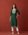 Green Embroidered Rayon Straight cut Long Kurta