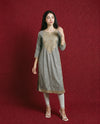 Grey Embroidered Blended Cotton Straight cut Long Kurta