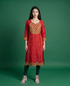 Maroon Embroidered Viscose Blended Straight Cut Long Kurta