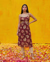 Maroon Printed Viscose Blended Spaghetti Strap Straight Cut Long Kurta