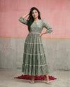 Green Printed Silk Blended Maxi Dress