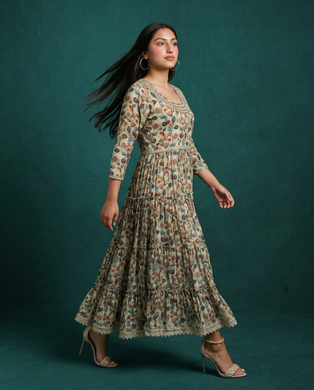 Multi-Colour Printed Silk Blended Maxi Dress