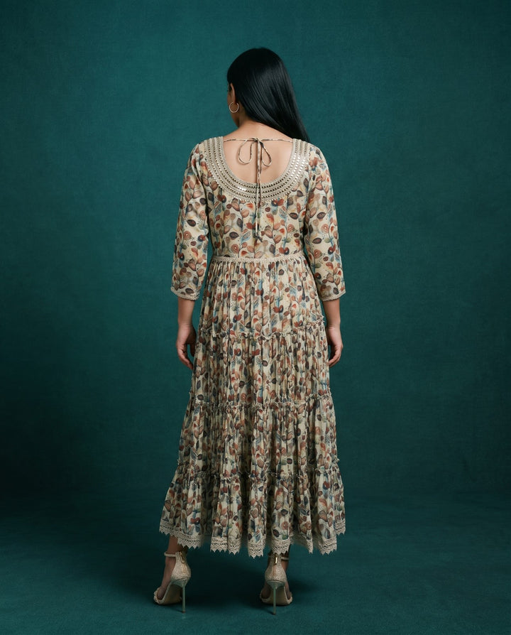 Multi-Colour Printed Silk Blended Maxi Dress