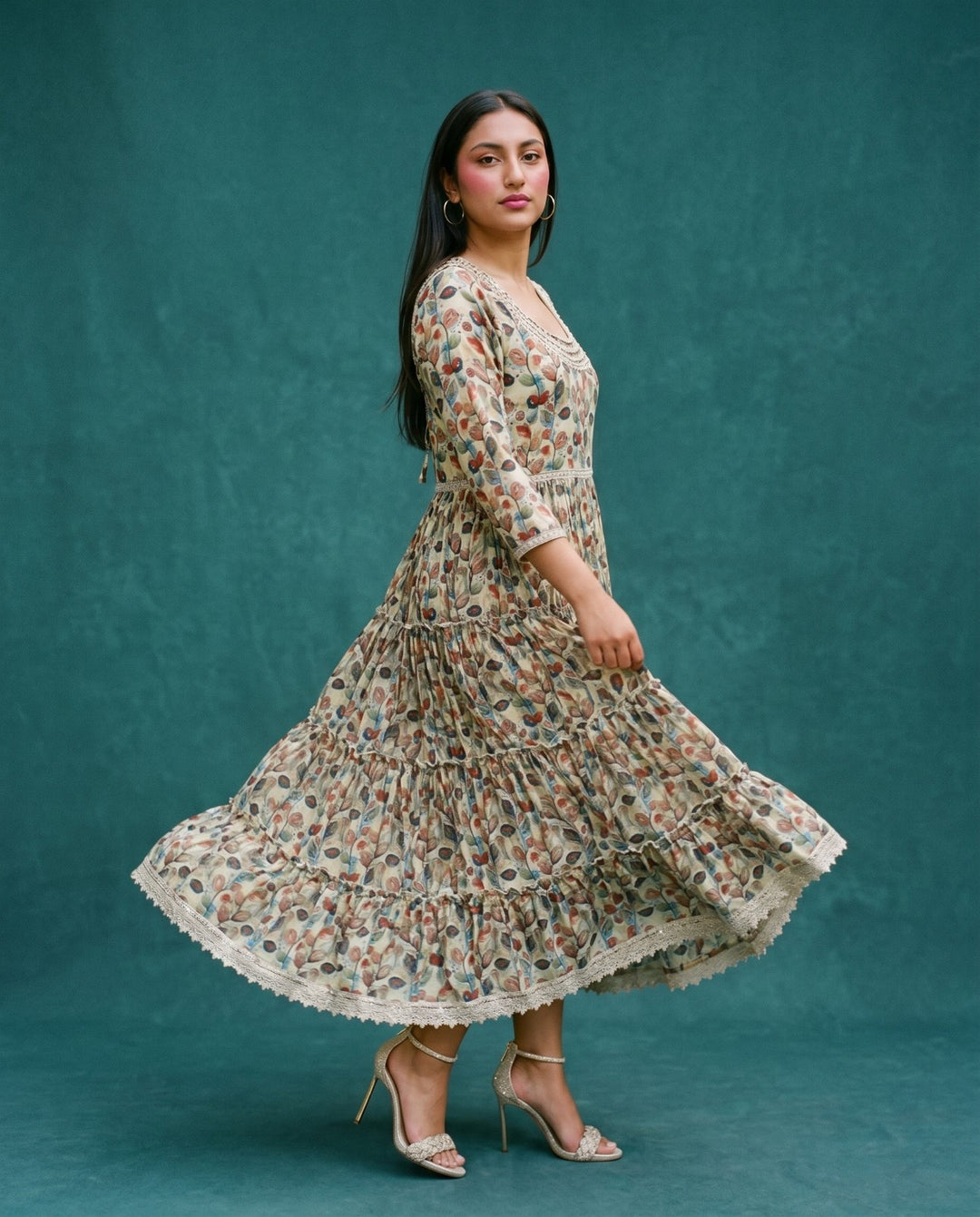 Multi-Colour Printed Silk Blended Maxi Dress