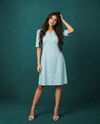 Sky Blue Solid Viscose Blended Midi Dress