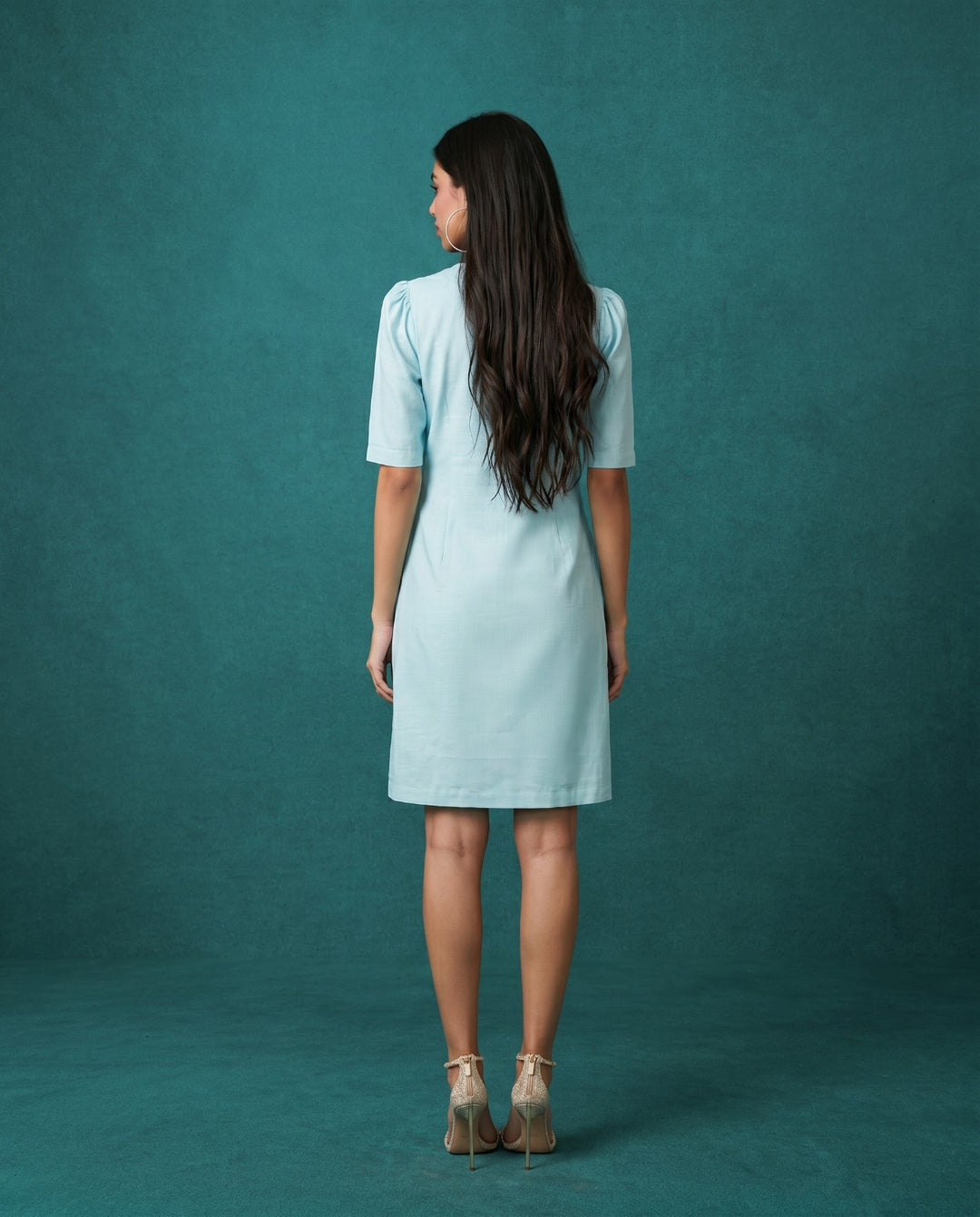 Sky Blue Solid Viscose Blended Midi Dress