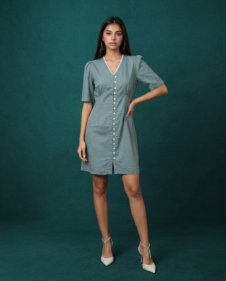 Grey Solid Viscose Blended Midi Dress