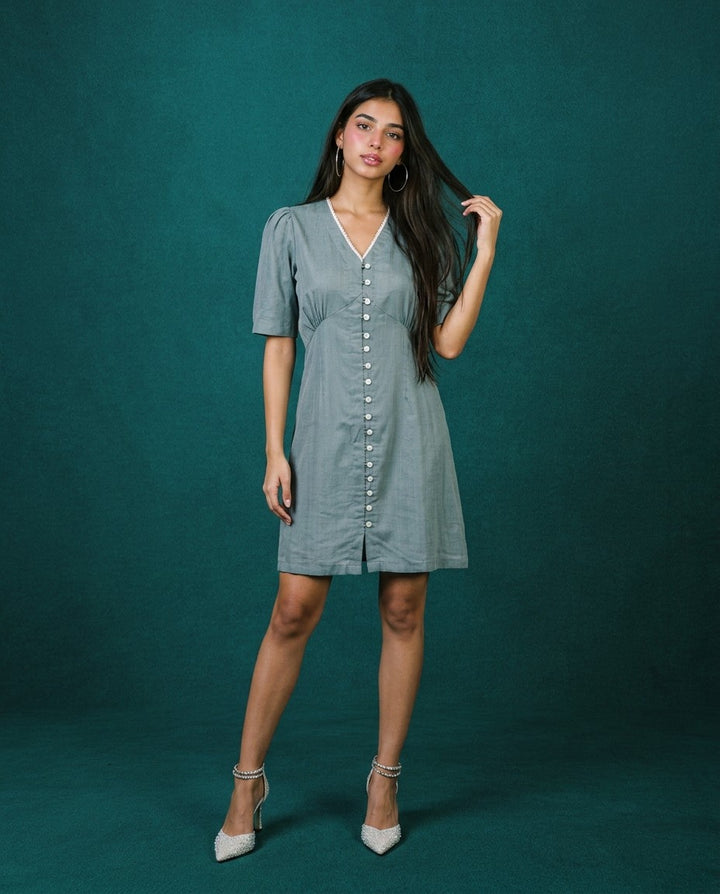 Grey Solid Viscose Blended Midi Dress