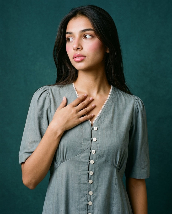 Grey Solid Viscose Blended Midi Dress