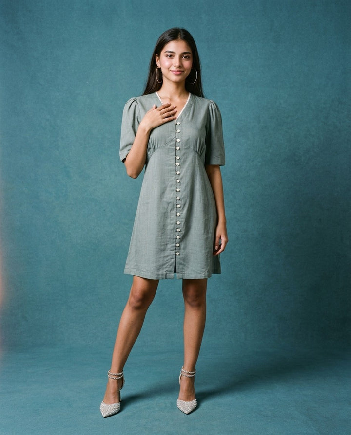 Grey Solid Viscose Blended Midi Dress